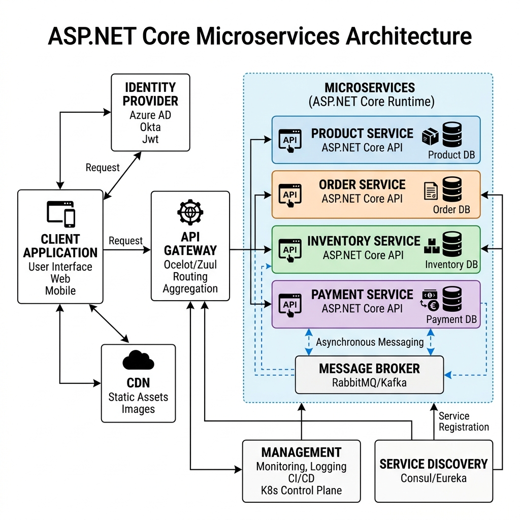 Microservices Architecture Diagram showing API Gateway and Services
