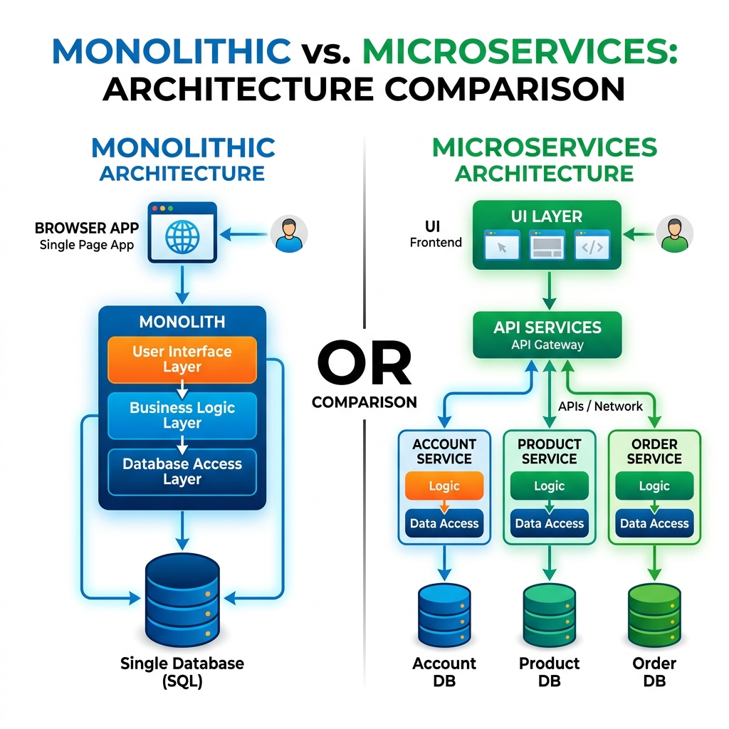 Monolithic vs Microservices Architecture comparison